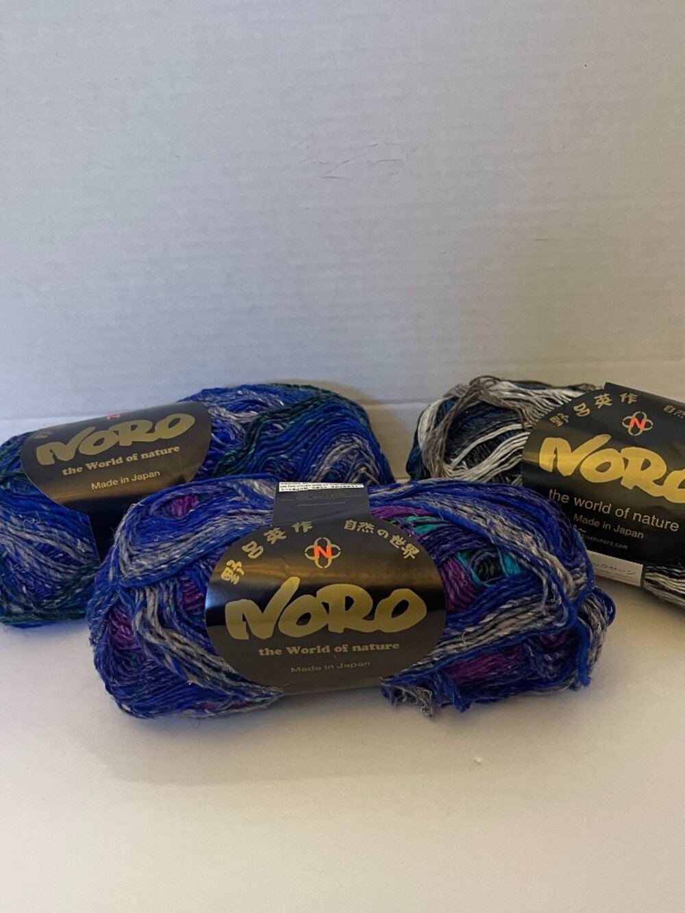 NORO World of Nature Japan 3 Skeins 2 Col S8 Silk Blue & 1 S1 Gray Wool Blend
